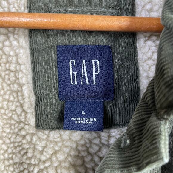 Vintage Gap Y2K 2003 Olive Green Corduroy Sherpa Lined Trucker Jacket mens L - Picture 9 of 14